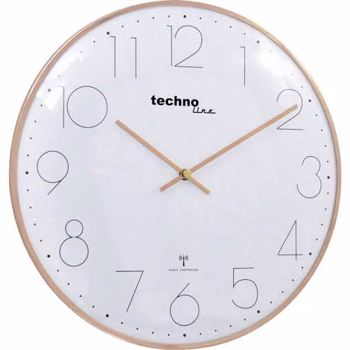 Reloj de pared analógico Technoline Quartz de diseño moderno y redondo en color oro rosa, metal y cristal, Diámetro: 35 cm, Profundidad: 2,5 cm