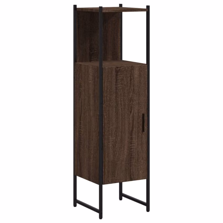 Armario de baño Syfax en madera de roble marrón con puertas de bisagra y estantes internos, An/P/Al: 33 x 33 x 120,5 cm