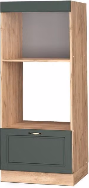 Armario para microondas Vicco Fame-Line estilo casa de campo en verde y dorado con puertas batientes y estantes internos, An: 60 cm, Al: 153,6 cm, P: 58,1 cm