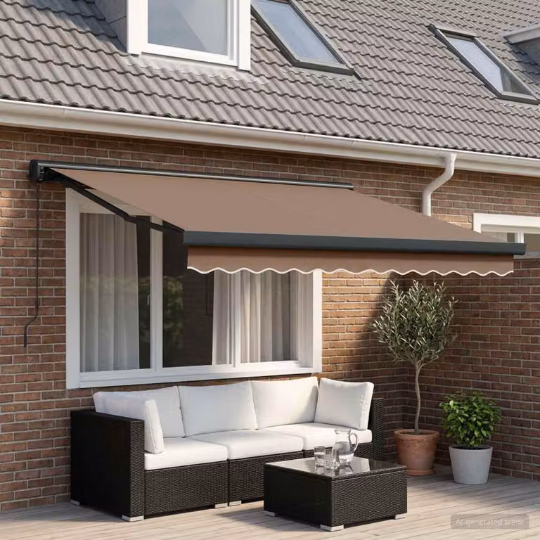 Toldo extensible Prolenta en color beige, fabricado en poliéster y metal, An: 500 cm, Al: 300 cm