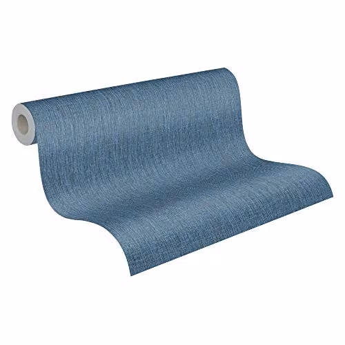 Papel pintado liso A.S. Création azul de tejido no tejido 10,05 x 0,53 m