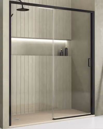 Mampara de ducha corredera B BAÑO TOTAL de cristal transparente y perfil negro, rectangular, An/P/Al: 165 x 2 cm x 190 cm