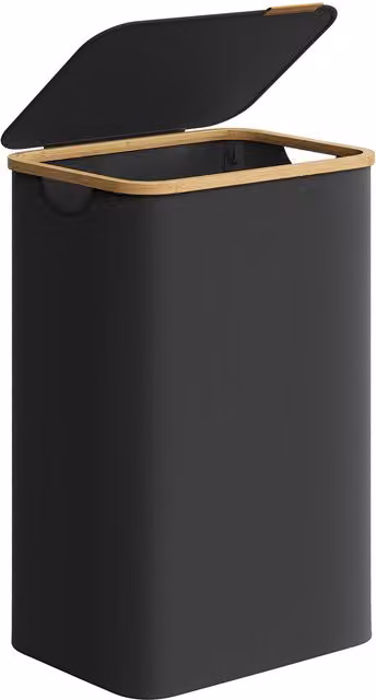 Cesto de ropa sucia plegable Songmics con tapa y forro extraíble, negro, 90 l