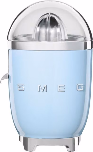 Exprimidor de cítricos Smeg en color azul y acabado en aluminio