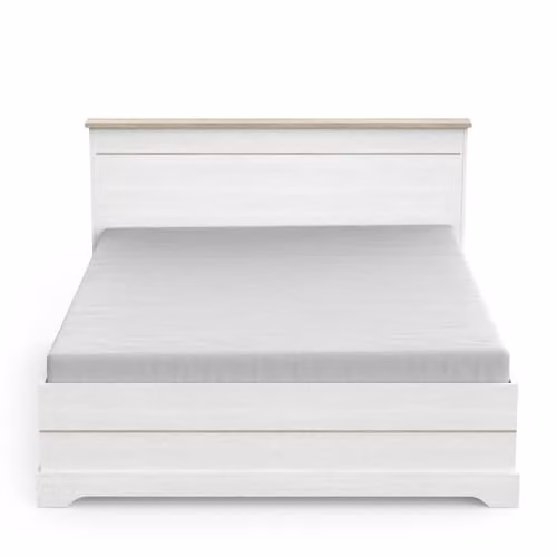 Estructura de cama moderna Demeyere con 2 cajones en color blanco y acabado roble An/P/Al: 160 x 200 x 76,25 cm