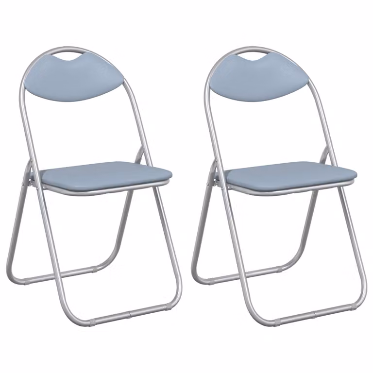 Set de 2 sillas plegables vidaXL en cuero sintético gris para comedor o despacho, An/P/Al: 48 x 43,5 x 81 cm