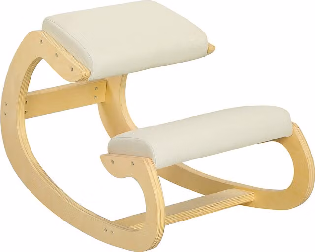 Silla ergonómica de rodillas HOMCOM de madera de abedul con cojín acolchado, color beige, An/P/Al: 55 x 55 x 85 cm