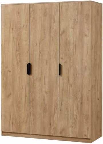 Armario ropero Eiselfing de en.casa con 3 puertas, perchero y estantes, acabado efecto roble marrón, Al: 176 cm, An: 120 cm, P: 52 cm