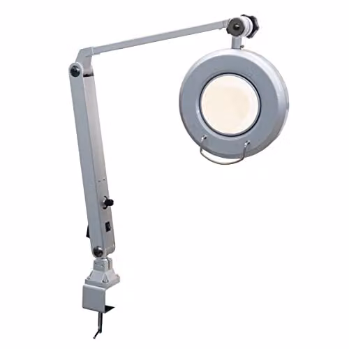 Lámpara LED con lupa Optimum blanca ajustable para mesa