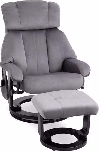 Sillón reclinable con otomana NORTHIX en terciopelo gris con función de masaje y base giratoria