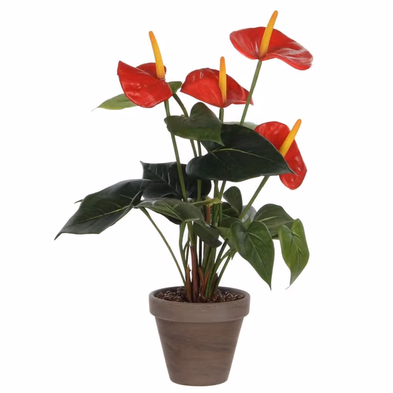 Planta artificial Anthurium rojo de Mica Decorations en maceta de cerámica, An/P/Al: 30 x 30 x 40 cm