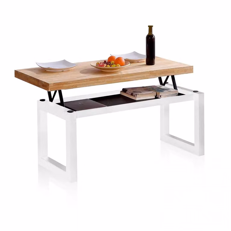 Mesa de centro elevable con almacenaje oculto Loft de DUEHOME en roble salvaje y blanco, An/P/Al: 120 x 47,5 x 60 cm