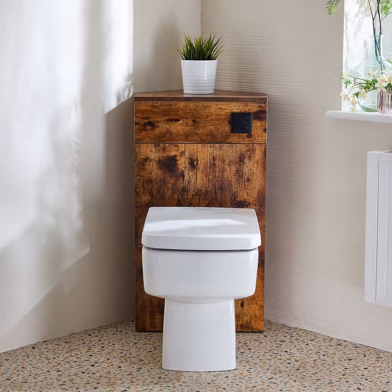 Conjunto de Inodoro Suspendido Hudson Reed con Lavabo de Cerámica y Asiento de Cierre Suave en Blanco, Marrón y Negro, An/P/Al: 52 x 40,5 x 45 cm