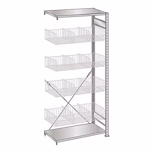 Estantería de rejilla Schulte con 4 cestos en metal galvanizado color plata, An/P/Al: 100 x 50 x 200,6 cm