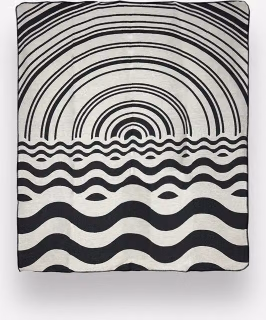 Colcha Hogai Op-art con Diseño de Puesta de Sol Marina en Jacquard Multicolor y Negro, An/P: 210 x 165 cm