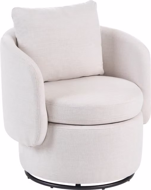 Sillón de tela Beliani con respaldo curvo, base giratoria de 360 grados y cojín decorativo en color blanco crema