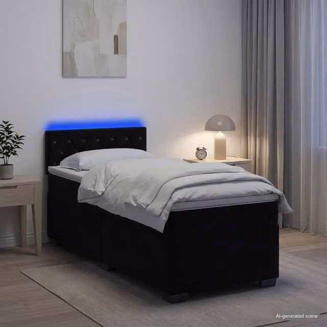 Cama Maison Exclusive con base tapizada en terciopelo, colchón híbrido y luz LED negra An/P/Al: 100 x 200 cm
