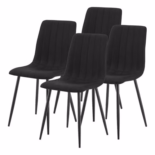 Juego de 4 sillas de comedor Elsern en negro de en.casa con respaldo elegante y patas de acero, An/P/Al: 43 x 52 x 89 cm c/u