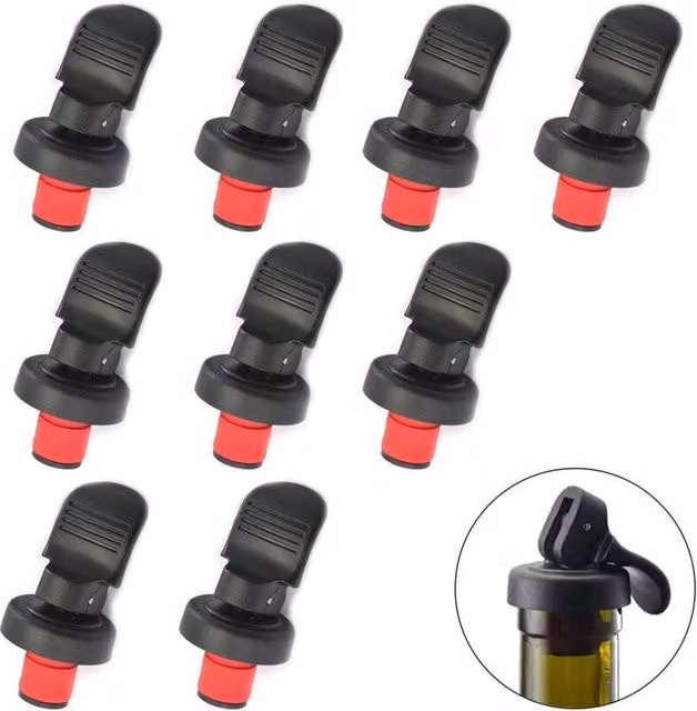 Pack de 9 tapones de botella LIIYIELA herméticos y reutilizables con sistema de cierre por expansión en color negro para vino y cerveza