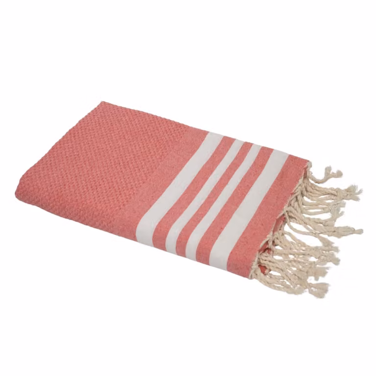 Fouta de algodón con tejido de nido de abeja Febronie en color rosa malabar, 100 x 200 cm