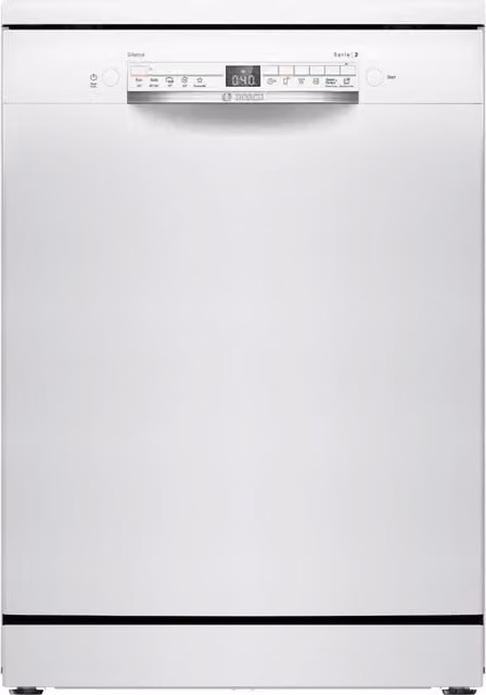 Lavavajillas libre de instalación Bosch Serie 2 SMS2HTW02E en color blanco con capacidad para 14 servicios y control mediante aplicación