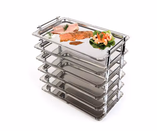 Bandeja de buffet apilable APS Profesional GN 1/1 de acero inoxidable color plata An/P: 53 x 32,5 cm