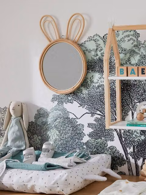 Espejo de pared con diseño de conejo en ratán y cristal VERTBAUDET, color beige, estilo boho para niños