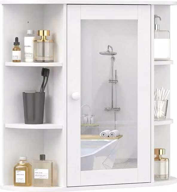 Armario de baño colgante con espejo HOMCOM en blanco con estantes internos y laterales An/P/Al: 66 x 17 x 63 cm