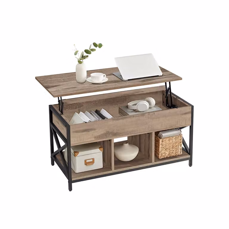 Mesa de centro VASAGLE con tablero elevable y diseño industrial en marrón y negro, An/P/Al: 91 x 62 x 50 cm