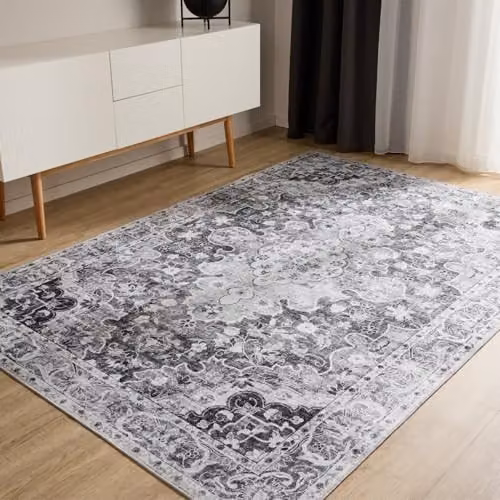 Alfombra Benuta Basic George de estilo vintage y diseño abstracto en color antracita, rectangular y lavable, An/P: 160 x 230 cm