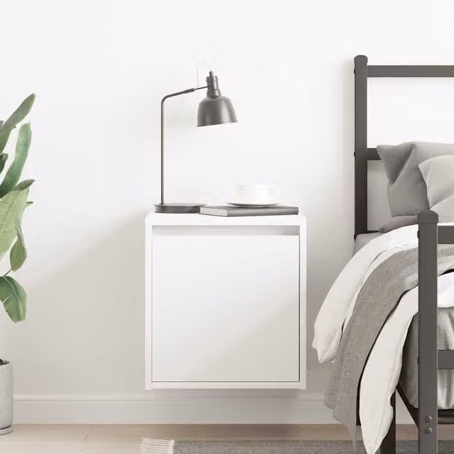 Mesilla de noche de pared SYFAX en color blanco mate, diseño minimalista, An/P/Al: 38 x 34 x 40 cm