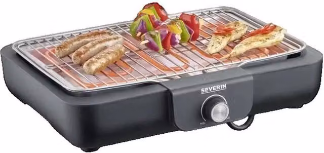 Barbacoa de mesa eléctrica Severin PG 8554 de 2300 W en color negro y acero inoxidable