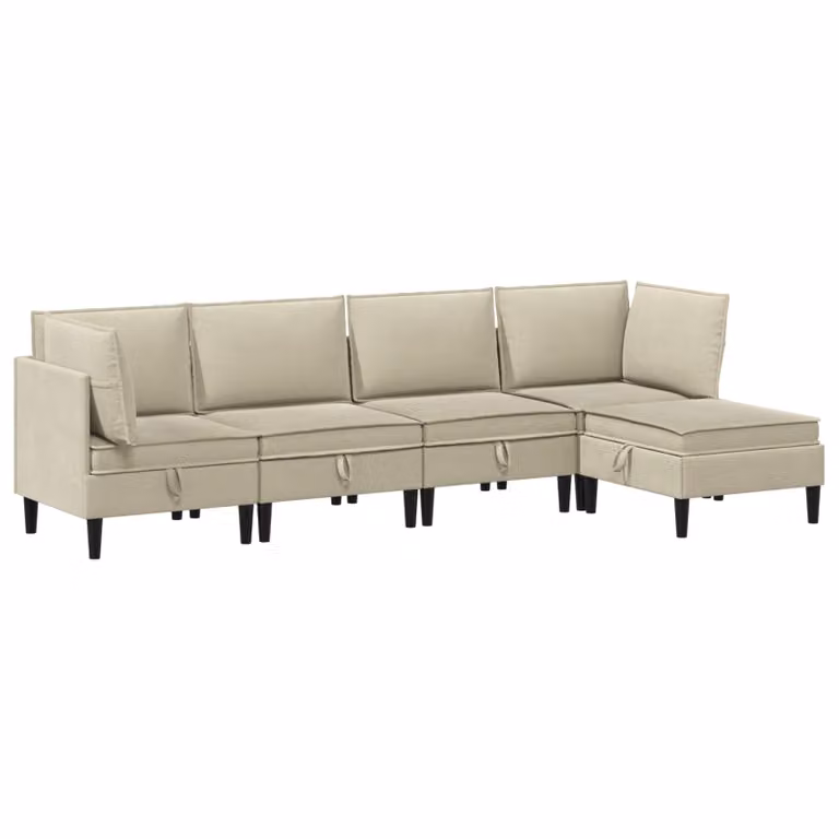 Juego de muebles de salón moderno vidaXL de 5 piezas en color arena y tela con diseño en forma de L y orientación derecha