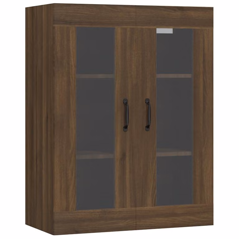Armario colgante de pared vidaXL moderno con puertas de cristal en roble y marrón, An/P/Al: 69,5 x 34 x 90 cm