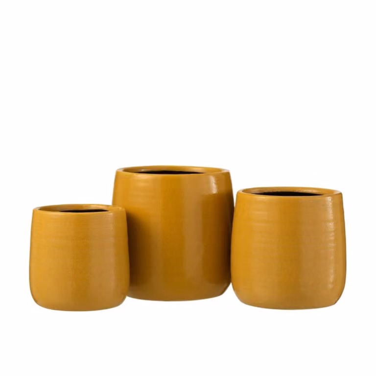 Macetero de mesa redondo de cerámica J-line en color amarillo y dorado An/An/Al: 16,5 x 16,5 x 15 cm