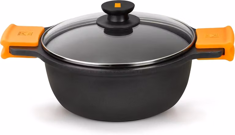Olla grande BRA Eficiente con antiadherente, tapa de cristal y mango extraíble, color negro