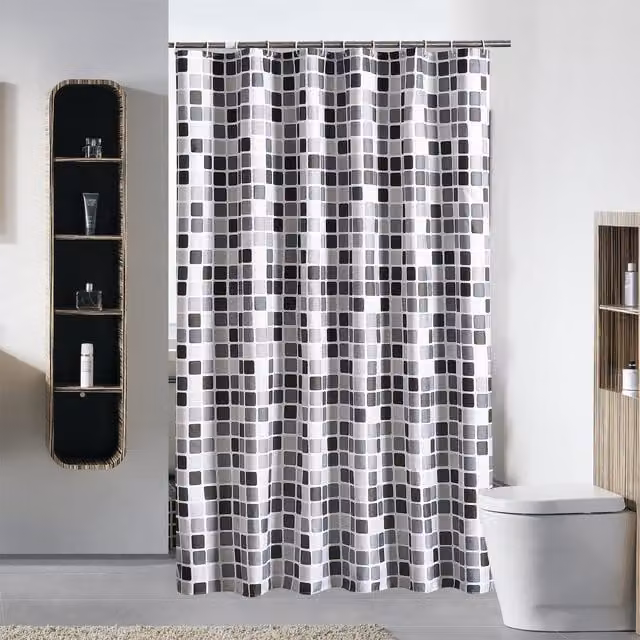 Cortina de ducha MSV de poliéster gris con anillas, impermeable y resistente al moho, An/Al: 180 x 200 cm