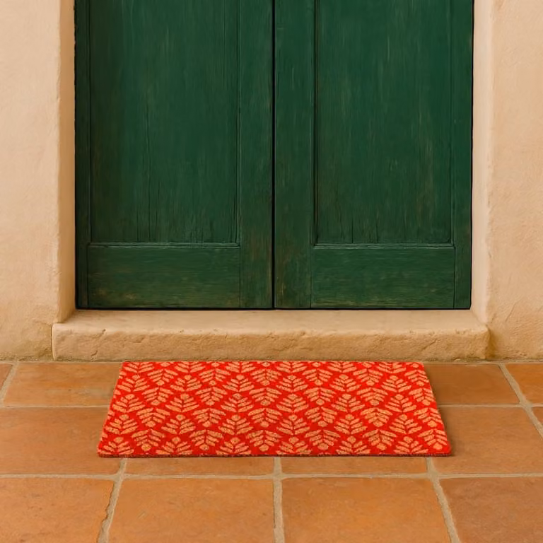 Felpudo de coco Ornami con estampado gráfico de zigzags en colores beige, naranja y rojo, An/P: 40 x 60 cm