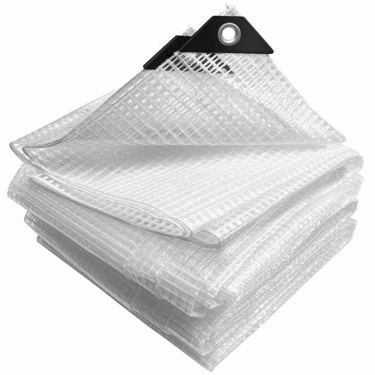 Lona de protección impermeable Vounot de plástico transparente con ojales, 4 x 8 m, 180 g/m²