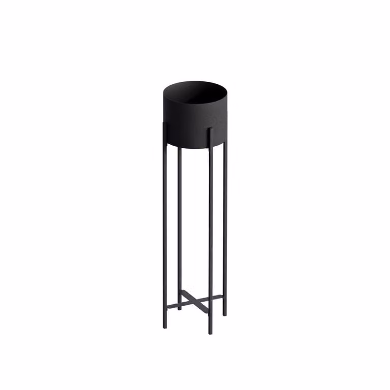 Maceta cilíndrica Calicosy con patas de metal en color negro, Altura: 78 cm