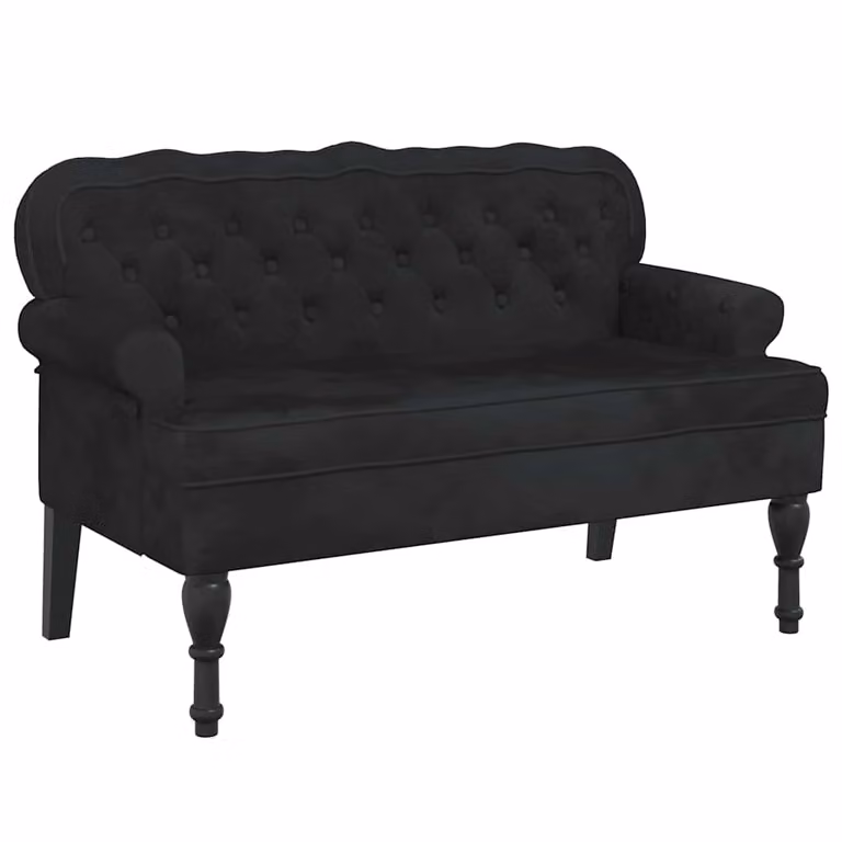 vidaXL Banco con respaldo de terciopelo negro An/P/Al: 119,5 x 64,5 x 75 cm