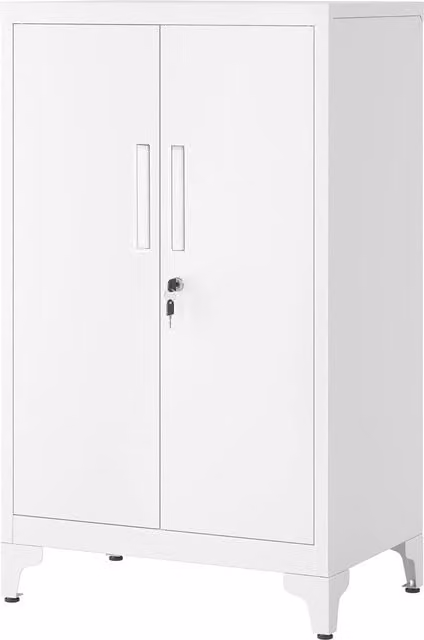 Armario de oficina Songmics de metal con 2 puertas batientes y cerradura, blanco mate, An/P/Al: 60 x 40 x 90 cm
