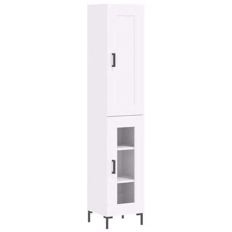 Aparador alto Maison Chic blanco con puertas de cristal y estantes internos An/P/Al: 34,5 x 34 x 180 cm