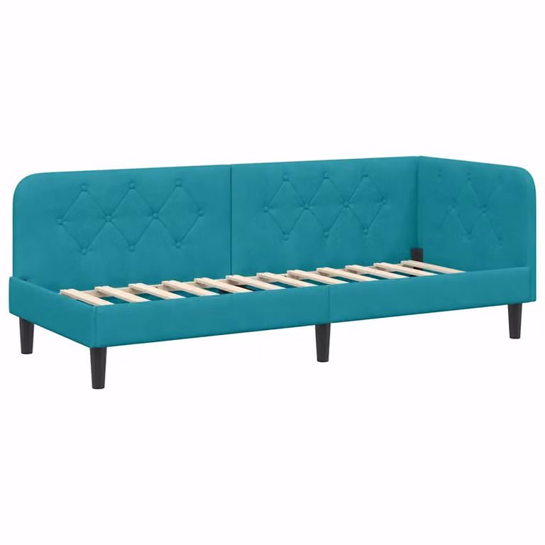 Estructura de cama de esquina vidaXL tapizada en terciopelo color turquesa, An/P/Al: 80 x 200 cm