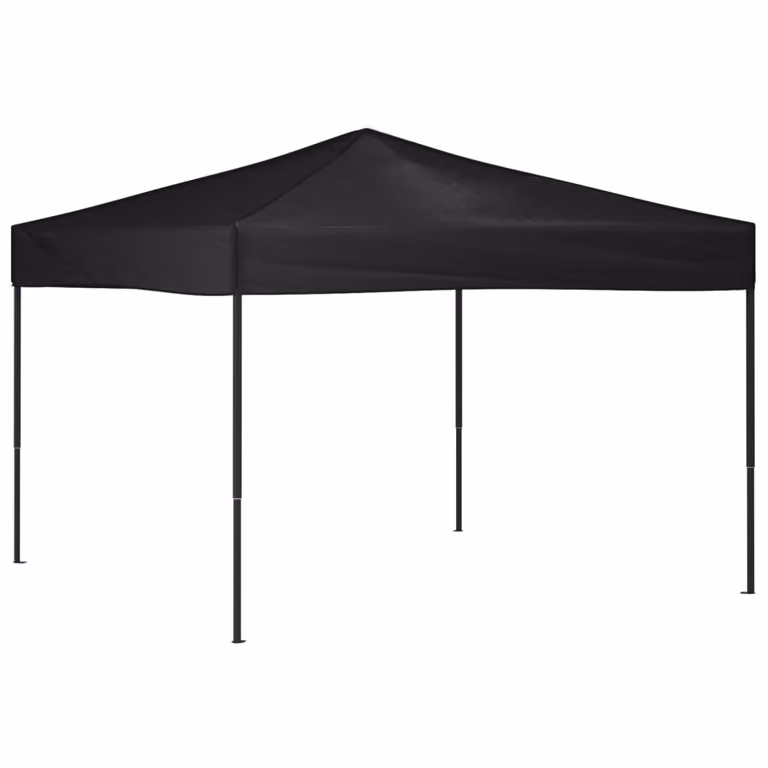 Carpa plegable para fiestas Syfax en color negro y plata con estructura de acero y cubierta de poliéster