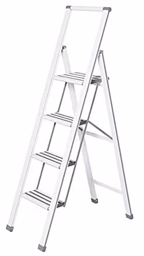 Escalera plegable de 4 peldaños Wenko en aluminio color blanco, An/P/Al: 44 x 5.5 x 153 cm
