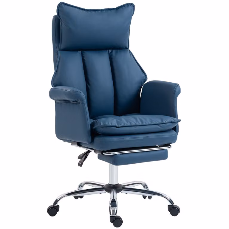 Silla de oficina ejecutiva Homcom en cuero sintético azul con reposacabezas y giro de 360 grados An/P/Al: 69 x 65 x 116 cm