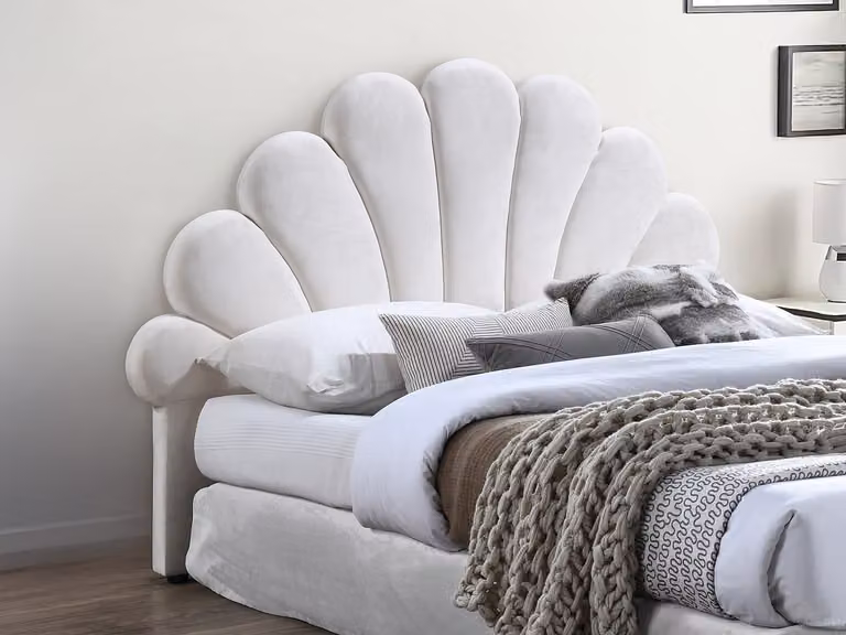 Cabecero de cama tapizado en terciopelo blanco de estilo vintage VENTE-UNIQUE para cama de 140x200 cm