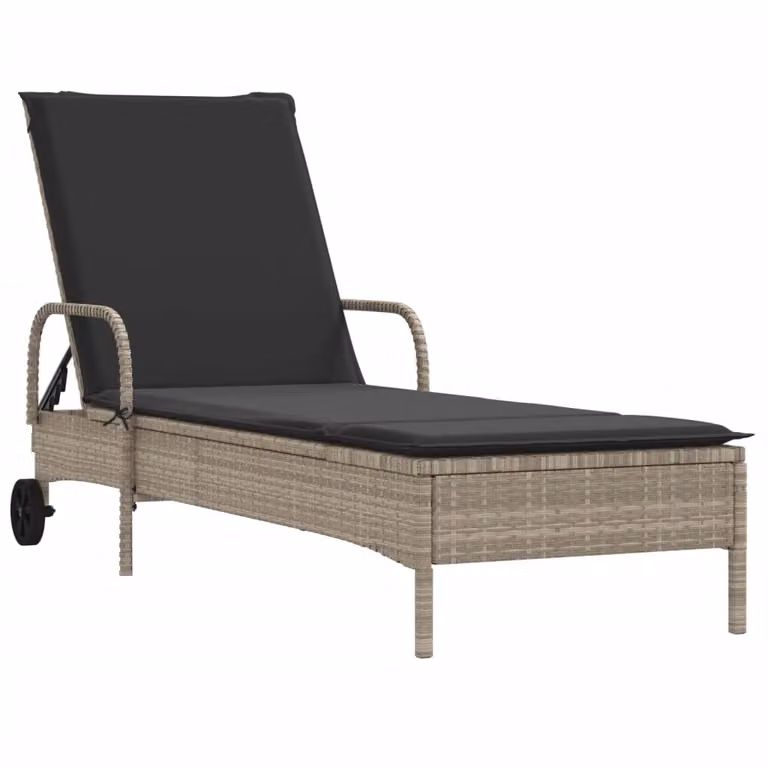 Tumbona Syfax de ratán sintético con ruedas, reposacabezas ajustable y cojín resistente a la intemperie en color gris