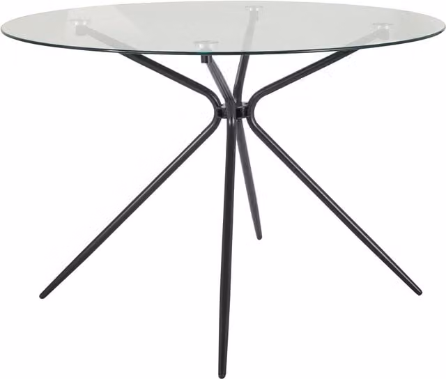 Mesa de comedor moderna home24 redonda de cristal transparente y metal negro para 4 personas Diámetro: 110 cm